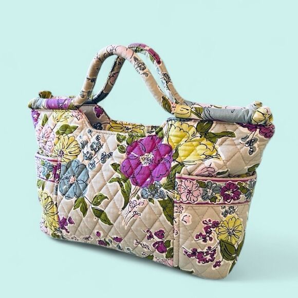 Vera Bradley Small Handbag Emma in Watercolor Purse with Flowers Purple Yellow - Picture 1 of 7